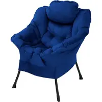 ML-Design | Fauteuil met hoofdkussen, zijvak van stof en staal, donkerblauw, relaxfauteuil, woonkamerfauteuil, leesfauteuil, tv-fauteuil, loungefauteuil, gestoffeerde fauteuil