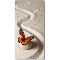 Tulup Wandklok - Zensteen en vlinder Klok Glas Met Opdruk - 30x60 cm - Oranje Moderne Wandklok Glas - Witte handen - Rechthoekige Klok - Decoratieve Glazen Klok - Glazen Wandklok Design