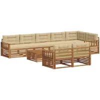 vidaXL Buiten bank set 9 st Natuurlijk en Beige