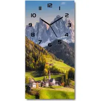 Tulup Wandklok - Stad in de bergen Wandklok Glas Met Motief - 30x60 cm - Groente Decoratieve Glazen Klok - Zwarte handen - Rechthoekige Klok - Gekleurde Glazen Klok - Glazen Klok Met Print