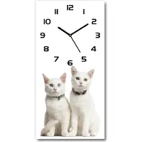 Tulup Wandklok - Witte katten Klok Glas Met Opdruk - 30x60 cm - Wit Moderne Wandklok Glas - Zwarte handen - Rechthoekige Klok - Decoratieve Glazen Klok - Glazen Wandklok Design