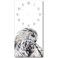 Tulup Wandklok - Witte Uil Glazen Klok Met Print - 30x60 cm - Wit Wandklok Glas Met Motief - Witte handen - Rechthoekige Klok - Wandklok Glas Decoratie - Gekleurde Glazen Klok