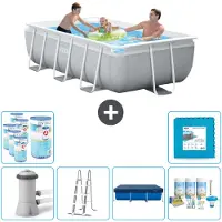 Intex Rechthoekig zwembad met frame – 300 x 175 x 80 cm – Grijs – inclusief pomp, ladder, afdekking, onderhoudspakket, filter en bodemtegels