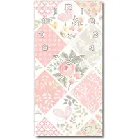 Tulup Wandklok - Bloemenpatroon Wandklok Glas Met Motief - 30x60 cm - Roze Decoratieve Glazen Klok - Witte handen - Rechthoekige Klok - Gekleurde Glazen Klok - Glazen Klok Met Print