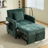 STILVORA slaapfauteuil, 2-in-1 met kussen, eenpersoons slaapbank met zijvakken en opbergzak, fauteuil met geïntegreerd bijzettafeltje