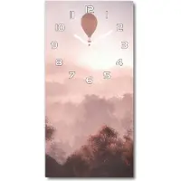Tulup Wandklok - Ballonvaart boven het bos Wandklok Glas Decoratie - 30x60 cm - Bruin Gekleurde Glazen Klok - Witte handen - Rechthoekige Klok - Klok Glas Met Opdruk - Moderne Wandklok Glas