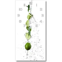 Tulup Wandklok - Kalk en water Wandklok Glas Decoratie - 30x60 cm - Groente Gekleurde Glazen Klok - Witte handen - Rechthoekige Klok - Klok Glas Met Opdruk - Moderne Wandklok Glas