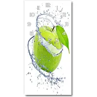 Tulup Wandklok - Groene appel Glazen Klok Met Print - 30x60 cm - Groente Wandklok Glas Met Motief - Witte handen - Rechthoekige Klok - Wandklok Glas Decoratie - Gekleurde Glazen Klok