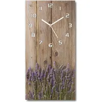 Tulup Wandklok - Lavendel op hout Glazen Wandklok Design - 30x60 cm - Bruin Klok Glas Met Opdruk - Witte handen - Rechthoekige Klok - Wandklok Glas Met Motief - Decoratieve Glazen Klok