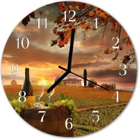 Tulup Wandklok - Wijn Natuur Gekleurde Glazen Klok - 30fi cm - Veelkleurig Glazen Klok Met Print - Witte Handen - Ronde Wandklok - Wandklok Glas Decoratie - Gekleurde Glazen Klok