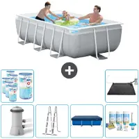 Intex Rechthoekig zwembad met frame – 300 x 175 x 80 cm – Grijs – inclusief pomp, ladder, afdekking, onderhoudspakket, filter en zonnepaneel