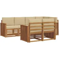 vidaXL Buiten bank set 7 st Natuurlijk en Beige Polyester
