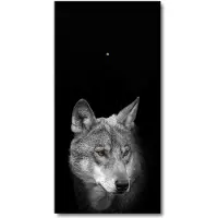 Tulup Wandklok - Wolf Glazen Wandklok Design - 30x60 cm - Grijs Klok Glas Met Opdruk - Zwarte handen - Rechthoekige Klok - Wandklok Glas Met Motief - Decoratieve Glazen Klok