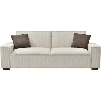 Vente-unique Uitschuifbare driezitsslaapbank van beige ribfluweel SEKOTA