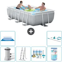 Intex Rechthoekig zwembad met frame – 300 x 175 x 80 cm – Grijs – inclusief pomp, ladder, onderhoudspakket, filter en bodemzeil, schoonmaakset