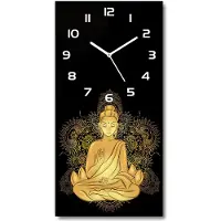 Tulup Wandklok - Boeddha en mandala Klok Glas Met Opdruk - 30x60 cm - Geel Moderne Wandklok Glas - Witte handen - Rechthoekige Klok - Decoratieve Glazen Klok - Glazen Wandklok Design