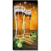 Tulup Wandklok - Twee glazen bier Glazen Wandklok Design - 30x60 cm - Oranje Klok Glas Met Opdruk - Witte handen - Rechthoekige Klok - Wandklok Glas Met Motief - Decoratieve Glazen Klok