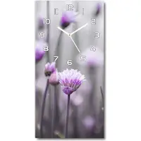 Tulup Wandklok - Bieslookbloemen Moderne Wandklok Glas - 30x60 cm - Paars Wandklok Glas Decoratie - Witte handen - Rechthoekige Klok - Glazen Wandklok Design - Klok Glas Met Opdruk