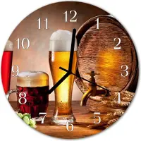 Tulup Wandklok - Biervat Moderne Glazen Wandklok - 30fi cm - Bruin Wandklok Glas Met Motief - Witte Handen - Ronde Wandklok - Klok Glas Met Opdruk - Moderne Wandklok Glas