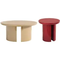 Vente-unique Set van 2 salontafels in MDF - Beige en rood gelakt - DERLALI