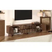 STILVORA TV-standaard met 4 lades en 2 kastdeuren, TV-meubel met golvend design, dressoir voor televisies tot 75 inch, uitgevoerd in donker notenhout