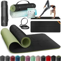 Kesser Yoga Mat Extra Dik 183x61cm - Turnmat TPE Fitnessmat Gewatteerd & Antislip Yogamat Trainingsmat voor Fitness Pilates & Gymnastiek - Zwart / Lichtgroen