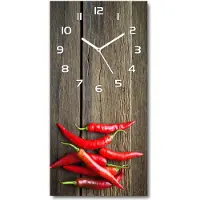 Tulup Wandklok - Chilipepers Gekleurde Glazen Klok - 30x60 cm - Rood Glazen Klok Met Print - Witte handen - Rechthoekige Klok - Moderne Wandklok Glas - Wandklok Glas Decoratie