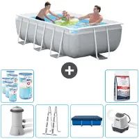 Intex Rechthoekig zwembad met frame – 300 x 175 x 80 cm – Grijs – inclusief pomp, ladder, afdekking, zoutwatersysteem, filter en zwembad zout