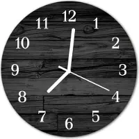 Tulup Wandklok - Hout Wandklok Glas Decoratie - 30fi cm - Zwart Gekleurde Glazen Klok - Witte Handen - Ronde Wandklok - Gekleurde Glazen Klok - Glazen Klok Met Print