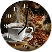Tulup Wandklok - Koffie Glazen Wandklok Design - 30fi cm - Bruin Klok Glas Met Opdruk - Witte Handen - Ronde Wandklok - Klok Glas Met Opdruk - Moderne Wandklok Glas