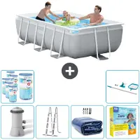 Intex Rechthoekig zwembad met frame – 300 x 175 x 80 cm – Grijs – inclusief pomp, ladder, zonnescherm, onderhoudspakket, filter en reinigingsset