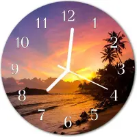 Tulup Wandklok - Zonsondergang Gekleurde Glazen Klok - 30fi cm - Veelkleurig Glazen Klok Met Print - Witte Handen - Ronde Wandklok - Klok Glas Met Opdruk - Moderne Wandklok Glas