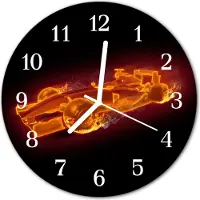 Tulup Wandklok - Rommel Moderne Wandklok Glas - 30fi cm - Oranje Wandklok Glas Decoratie - Witte Handen - Ronde Wandklok - Gekleurde Glazen Klok - Glazen Klok Met Print