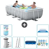 Intex Rechthoekig zwembad met frame – 300 x 175 x 80 cm – Grijs – inclusief pomp, ladder, afdekking, onderhoudspakket, filter en bodemzeil