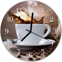 Tulup Wandklok - Koffie Klok Glas Met Opdruk - 30fi cm - Bruin Moderne Wandklok Glas - Witte Handen - Ronde Wandklok - Glazen Wandklok Design - Klok Glas Met Opdruk
