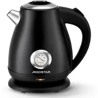 Aigostar Waterkoker Retro - BPA Vrij - 1,7 Liter - Elektrische Waterkoker - BPA-vrij - Anti calcium filter - RVS - 2200W- Zwart