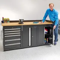 Datona Werkbank PRO eiken - 6 lades - 2 opbergkasten - 200 cm - Zwart