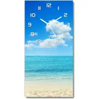 Tulup Wandklok - Paradijsstrand Moderne Wandklok Glas - 30x60 cm - Blauw Wandklok Glas Decoratie - Witte handen - Rechthoekige Klok - Glazen Wandklok Design - Klok Glas Met Opdruk