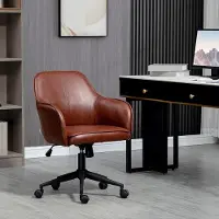 MODFU - Bureaustoel - Kantelfunctie En In Hoogte Verstelbaar - Voor Thuiskantoor - Gebonden Leer - Bruin - 58,5 x 62 x 83-91 cm