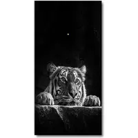 Tulup Wandklok - Tijger Moderne Wandklok Glas - 30x60 cm - Zwart-wit Wandklok Glas Decoratie - Zwarte handen - Rechthoekige Klok - Glazen Wandklok Design - Klok Glas Met Opdruk