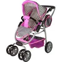 Alice 2-in-1 Poppenwagen met tas - Grijs, roze, wit met sterren - Kinderwagen en reiswieg voor poppen tot 40 cm - Geschikt vanaf 3 jaar
