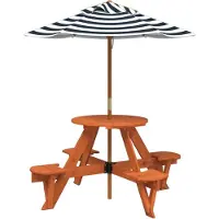 vidaXL Picknicktafel voor 4 kinderen met parasol rond vurenhout