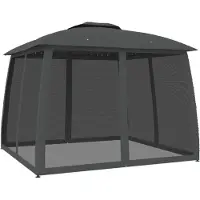 vidaXL Prieel met gaaswanden en dubbel dak 2,93x2,93 m staal antraciet