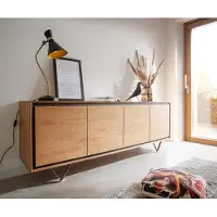 DELIFE Dressoir Stonegrace 200 cm acacia natuur 4 deuren steenfineer V-poot
