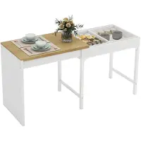 Puluomis - Eettafel - Uitschuifbaar tafelblad - 80-160 cm lang - Opberglades - Metalen poten - Houtkleurig tafelblad
