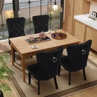 Puluomis eethoekstoelen, set van 4, fluweel, keukenstoel, gestoffeerde stoel, fauteuil voor de eethoek met massief houten poten en nageldetails, elegant en stijlvol, zwart