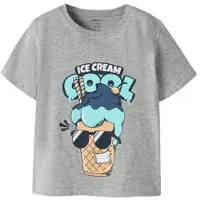 Name it MINI T-shirt grijs melange Jongens Katoen Ronde hals Printopdruk - maat 86