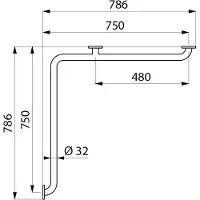 Delabie leuning voor 2 wanden, model D32, afmetingen 750x750mm, geborsteld roestvrij staal.