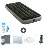 Intex luchtbed - 1 persoon - 76 x 191 x 25 cm - Groen - Inclusief: laken, kussen, pomp en reparatieset, en kussenbeschermer