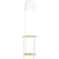 HOMCOM Vloerlamp met 2 planken, staande lamp, voetschakelaar, 40 W E 27, naturel + wit